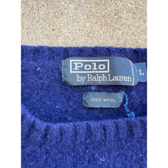 Vintage Polo Ralph Lauren Navy Wool Sweater L Crewneck Long Sleeve A4 - Picture 3 of 5